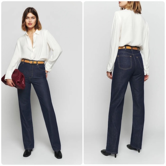 Reformation Denim - New! Reformation Cowboy High Rise Straight Long Jeans Dark Blue Denim 🤠 size 29